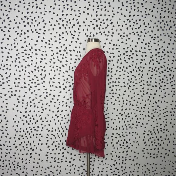 Lioness Red Baby Brooke Sheer Deep V-Neck Embroidered Romper - Picture 6 of 11